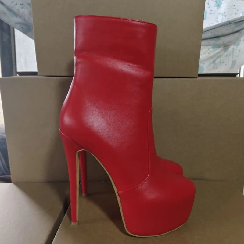 SHOFOO Sexy women's high heels boots. Red matte short boots. Mid boots. About 15cm heel height. Fashion show banquet shoes 34-46
