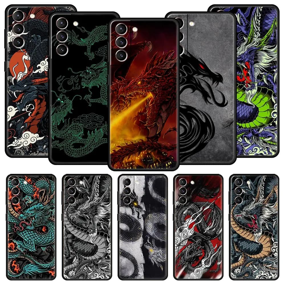 Custodia per telefono Drago per Samsung Galaxy S25 S24 S23 FE S22 Ultra S20 S21 5G S10 Plus S10E Cover morbida nera