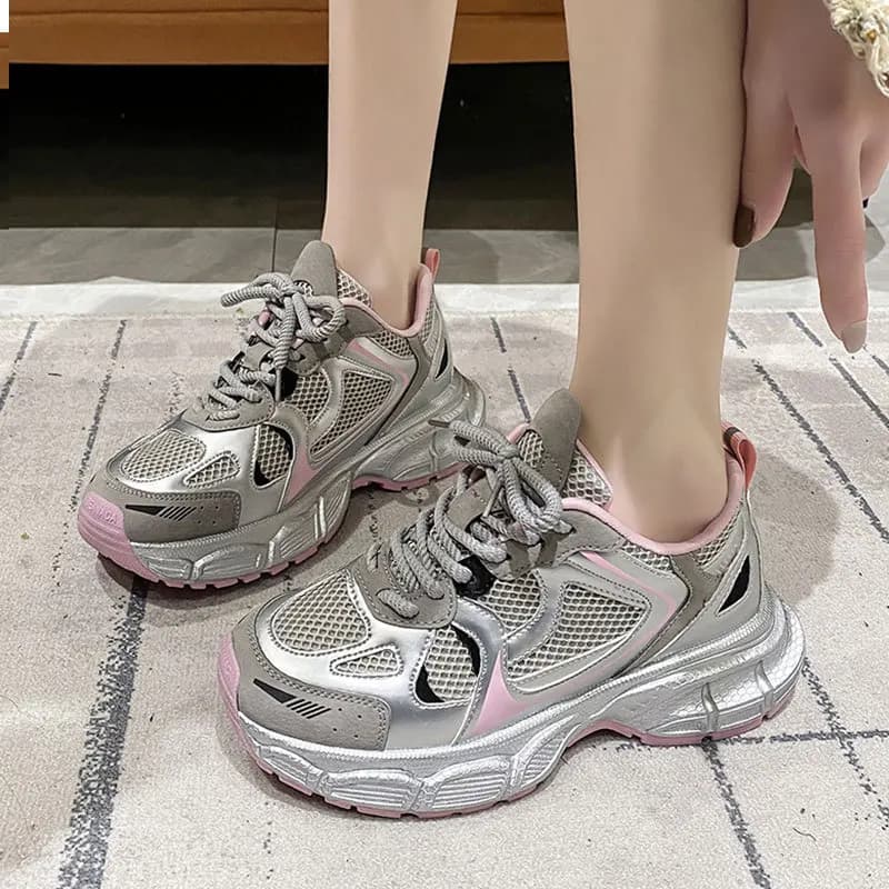 Scarpe Sportive Casual con Rialzo da Donna, Nuove Collezione Primavera Autunno 2025, Versatili, Argento, Stile Dad Shoes, Sneakers Sportive per il Tempo Libero