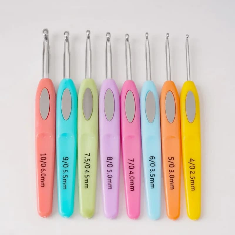 8Pcs/set Multicolor Plastic Handle Aluminum Crochet Hooks Knitting Needle Set Yarn Sweater Weave DIY Craft Tool