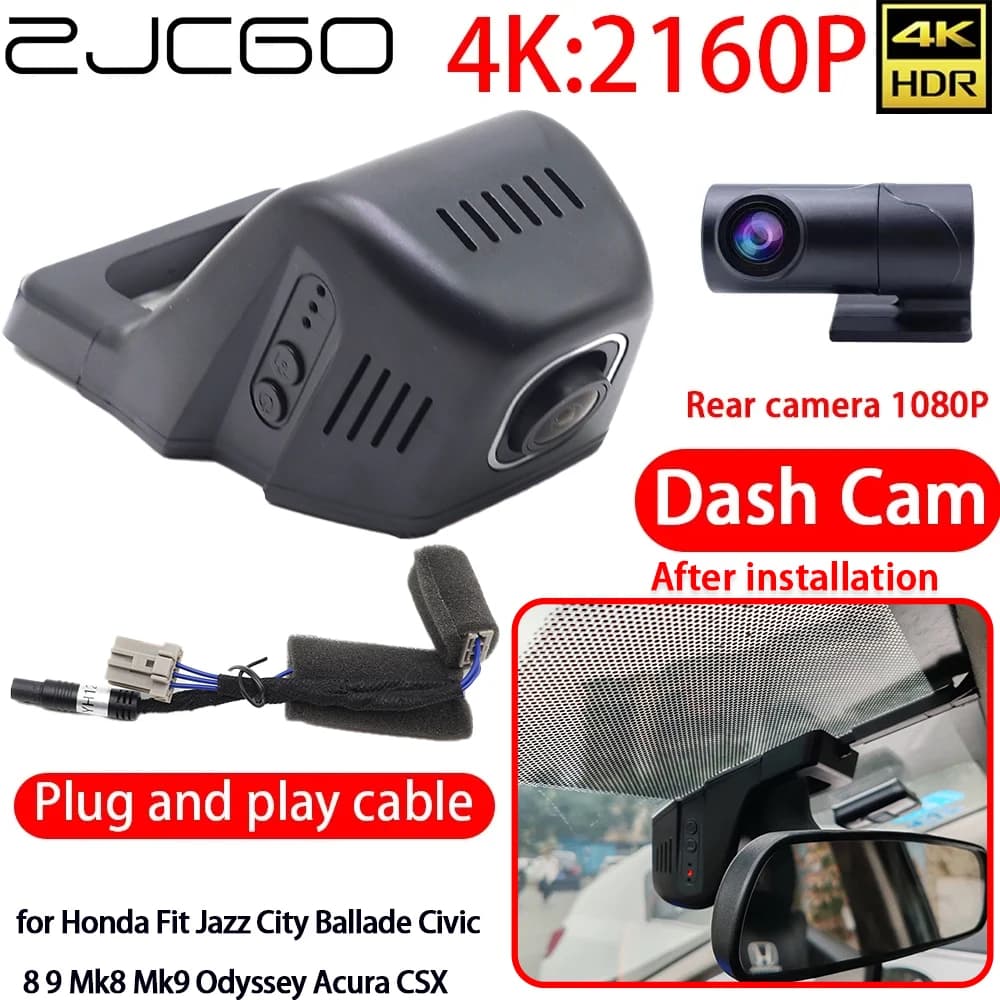 ZJCGO 4K DVR for Car Dash Cam Wifi Front Camera Rear Monitor 24 Hours for Honda Fit Jazz City Ballade Civic 8 9 Mk8 Mk9 Odyssey Acura CSX