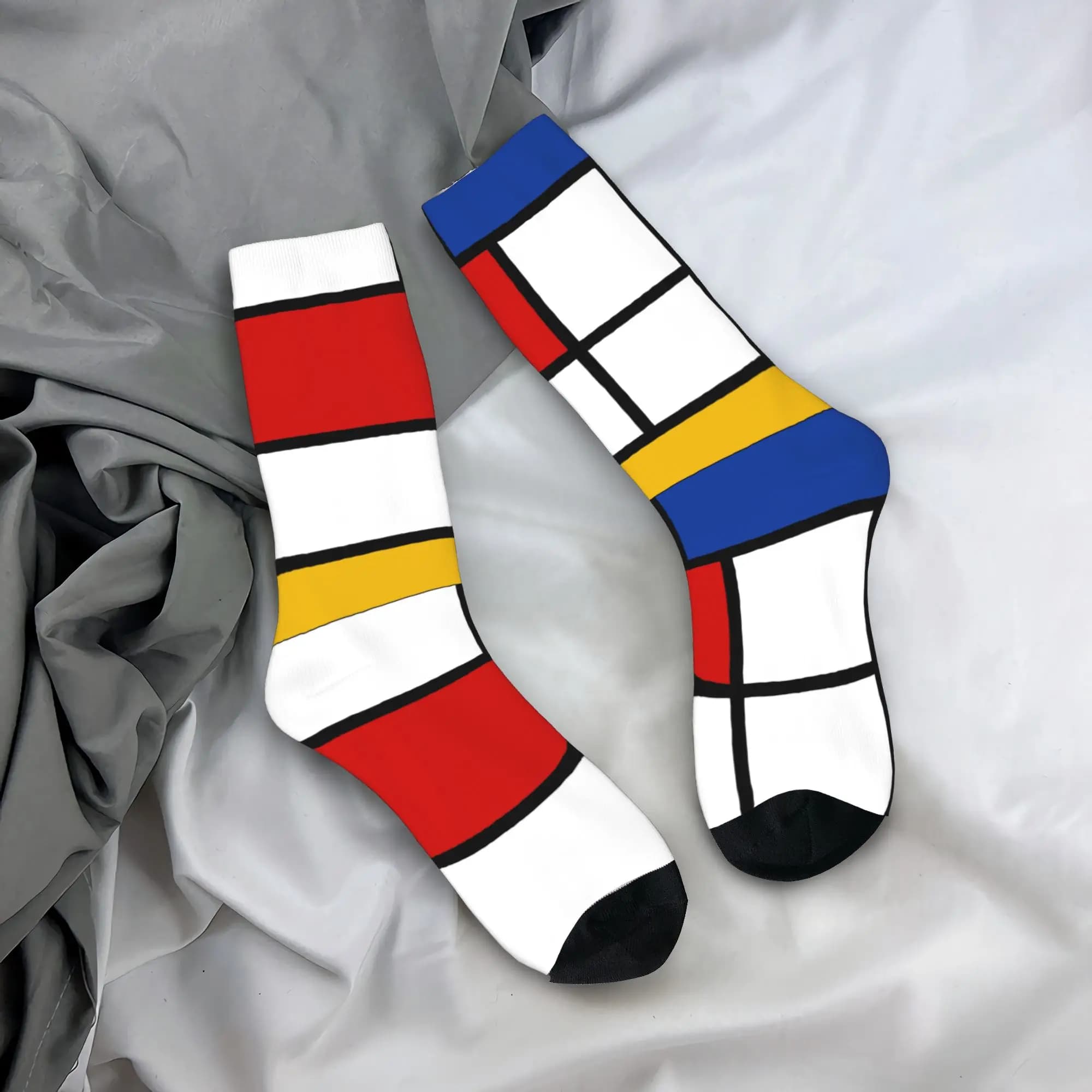 Calzini Personalizzati De Stijl Mondrian a Quadri per Uomo e Donna, Calze Unisex con Motivi Geometrici Moderni per Primavera, Estate, Autunno e Inverno