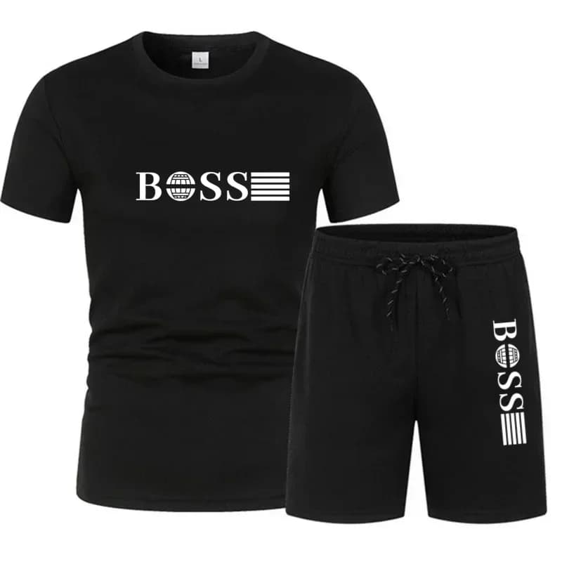 Men's summer sports outfit, 2-piece set: Quick-drying round-neck T-shirt paired with elastic casual shorts, comfortable sportswe
