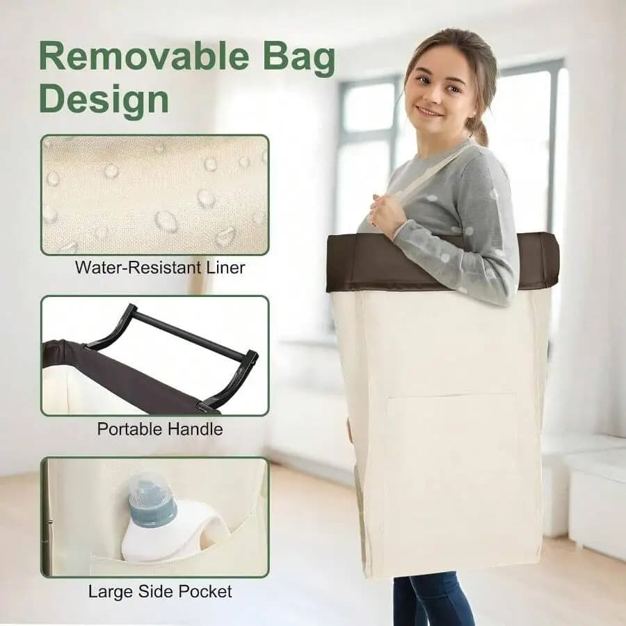 160L Rolling Laundry Hamper With Wheels And Removable Bag For Bedroom Bathroom Dorm