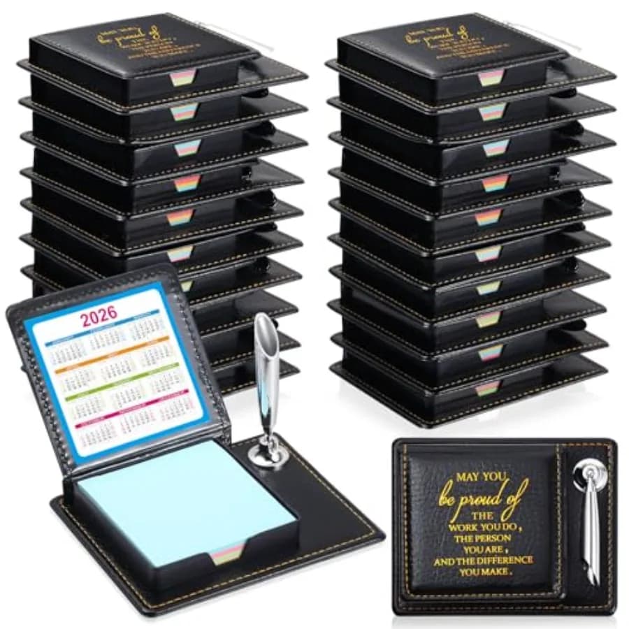 Porta Blocco Note Adesivo in Pelle PU con Calendario, Regalo Aziendale, Scatola per Memo Ispirazionale con Messaggio di Ringraziamento, Confezione Multipla