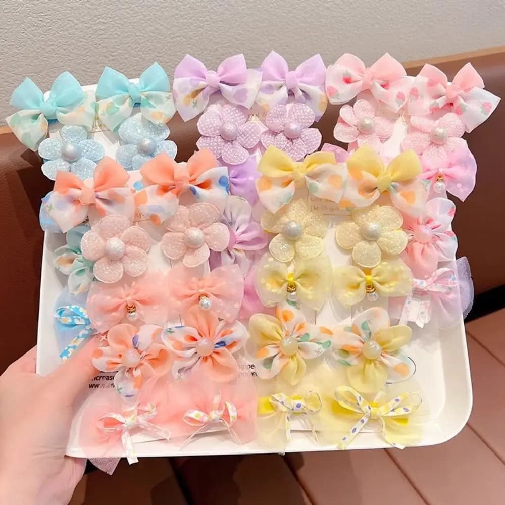 10Pcs Cute Pastel Color Hair Clips Set Organza Tulle Flower Hair Clips Lightweight Gradient Color Bow Hair Barrettes for Girls