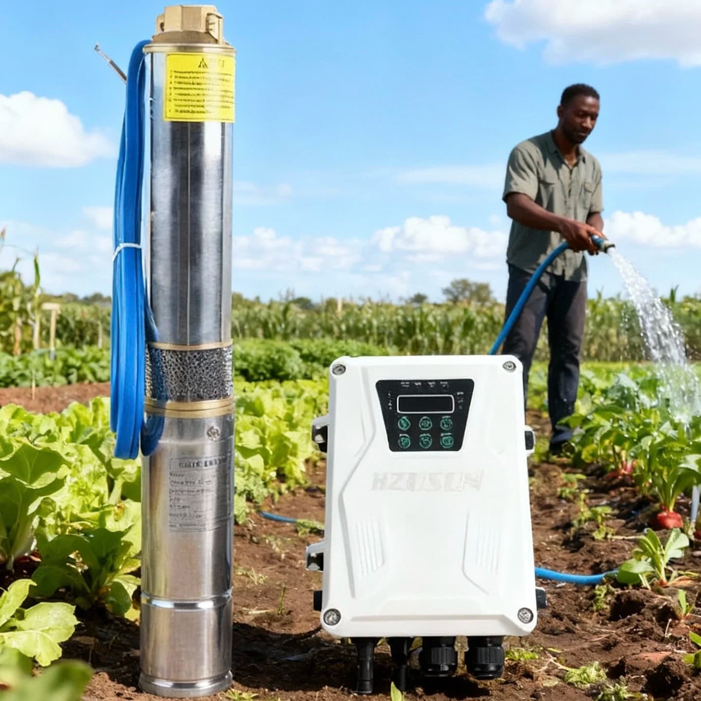Pompa d'Acqua Alimentata da Pannello Solare da 3'' 1100W | Pompa Sommersa ad Alta Pressione per Pozzi, per Agricoltura, Irrigazione e Allevamento