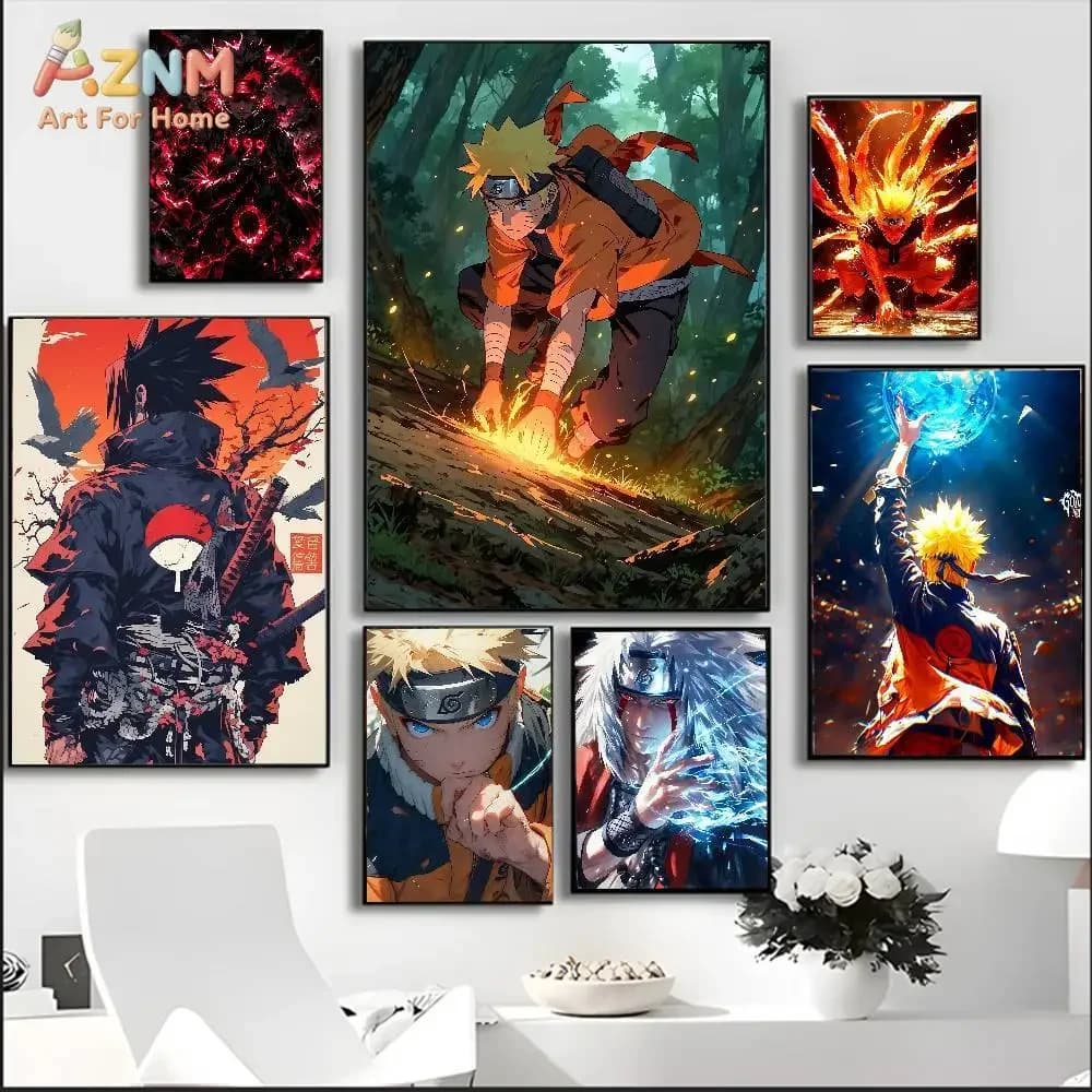 AZNM Naruto Anime Diamond Poster Uzumaki Naruto Uchiha Sasuke Jiraiya Wall Art Print Home Bedroom Aesthetic Decor Painting Gif