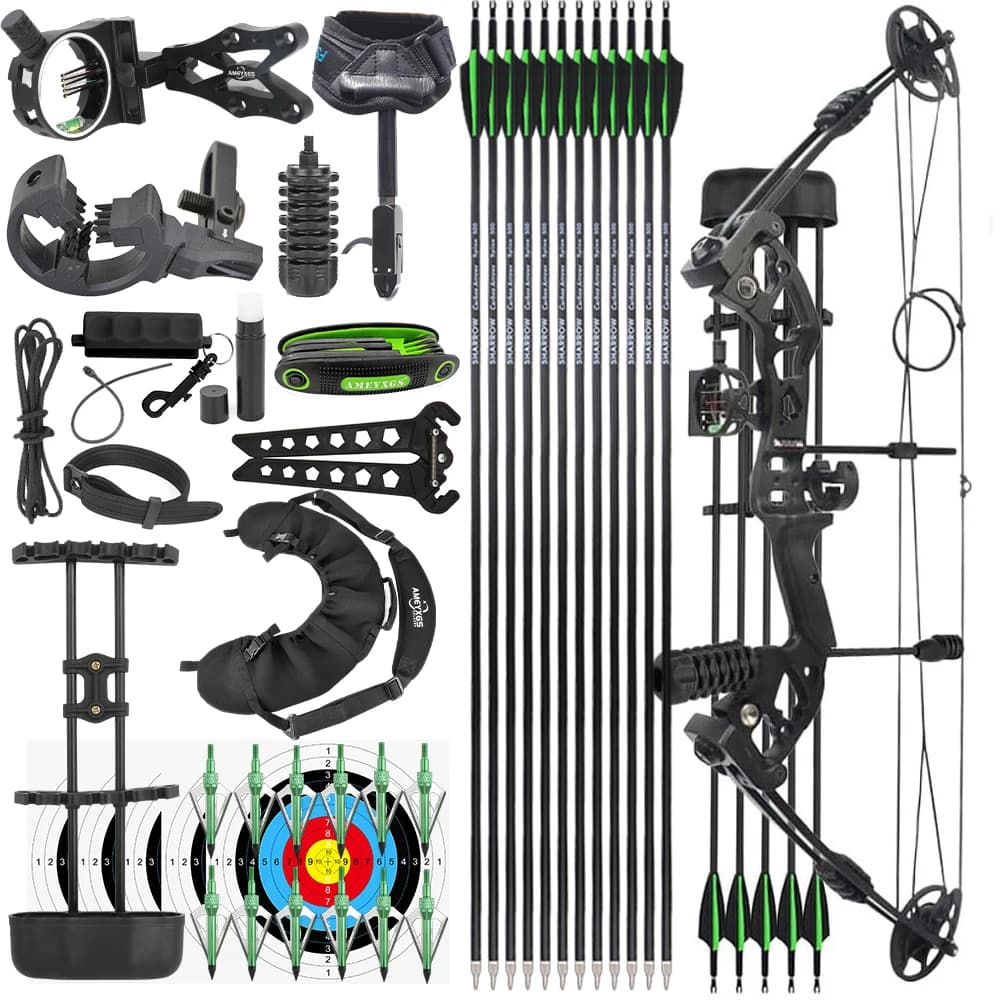 Archery Compound Bow Arrow Set 30-55lbs Alloy Bow Adjustable Pulley Bow Carbon Arrows Outdoor Archery Shooting Targeting Hunting