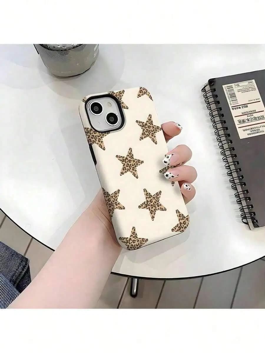Leopard Star Pattern Dual Layer Tough Phone Case For iPhone 15 Pro Max 14 Pro Max 13 Pro Max