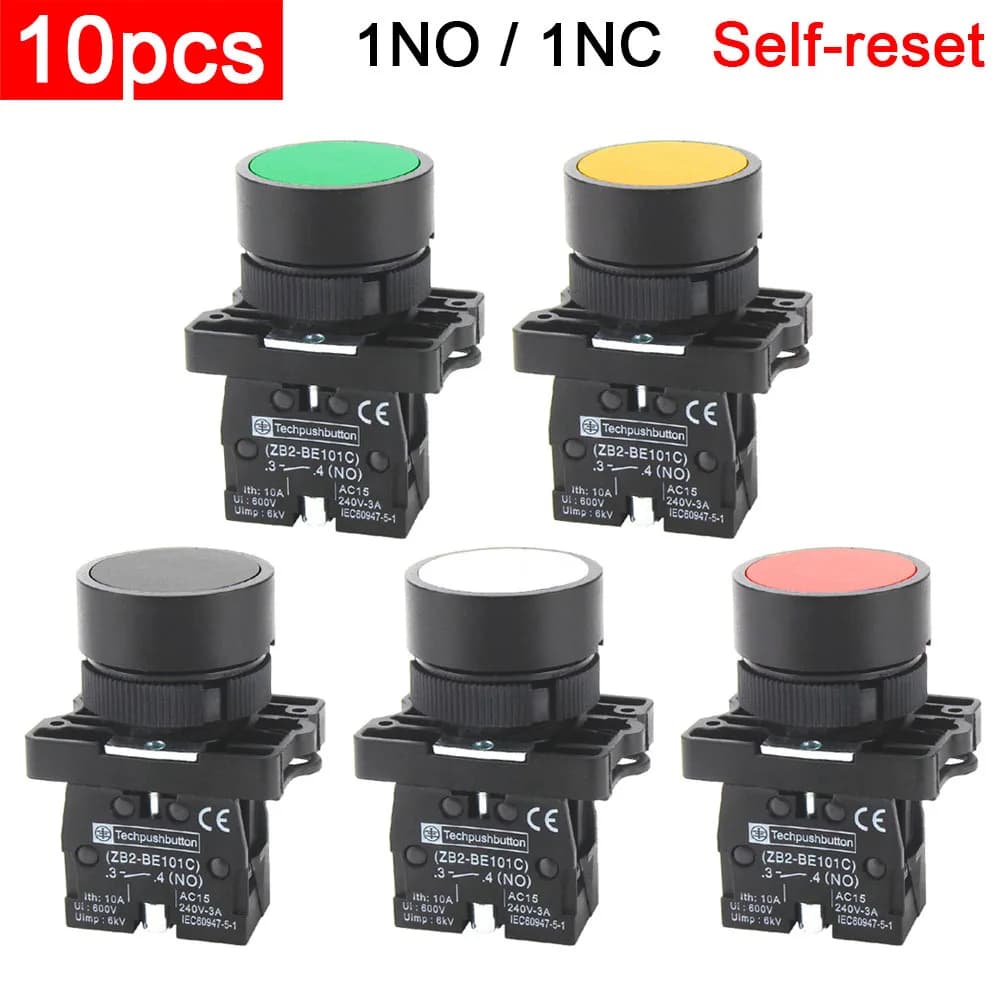 10 pz 22mm XB2-EA Interruttore a pulsante in plastica Start Stop Nero Bianco Freccia 10A 415 V Auto-reset/Simbolo Momentaneo Interruttore a pulsante
