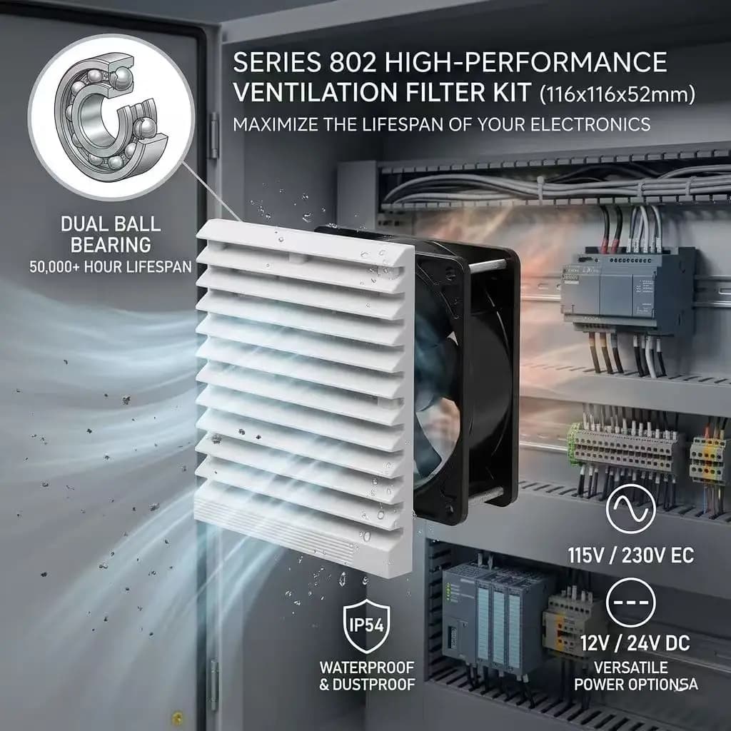 Kit Ventola di Ventilazione per Armadietto 116mm, Impermeabile IP54, Raffreddamento per Quadri Elettrici AC 115V 230V EC/DC 12V 24V