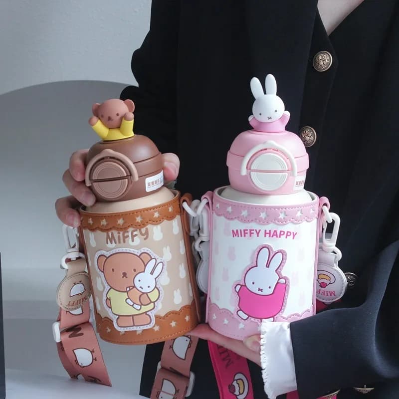 Thermos per bambini Miffy, tazza di paglia, bottiglia d'acqua per studenti e scuola materna