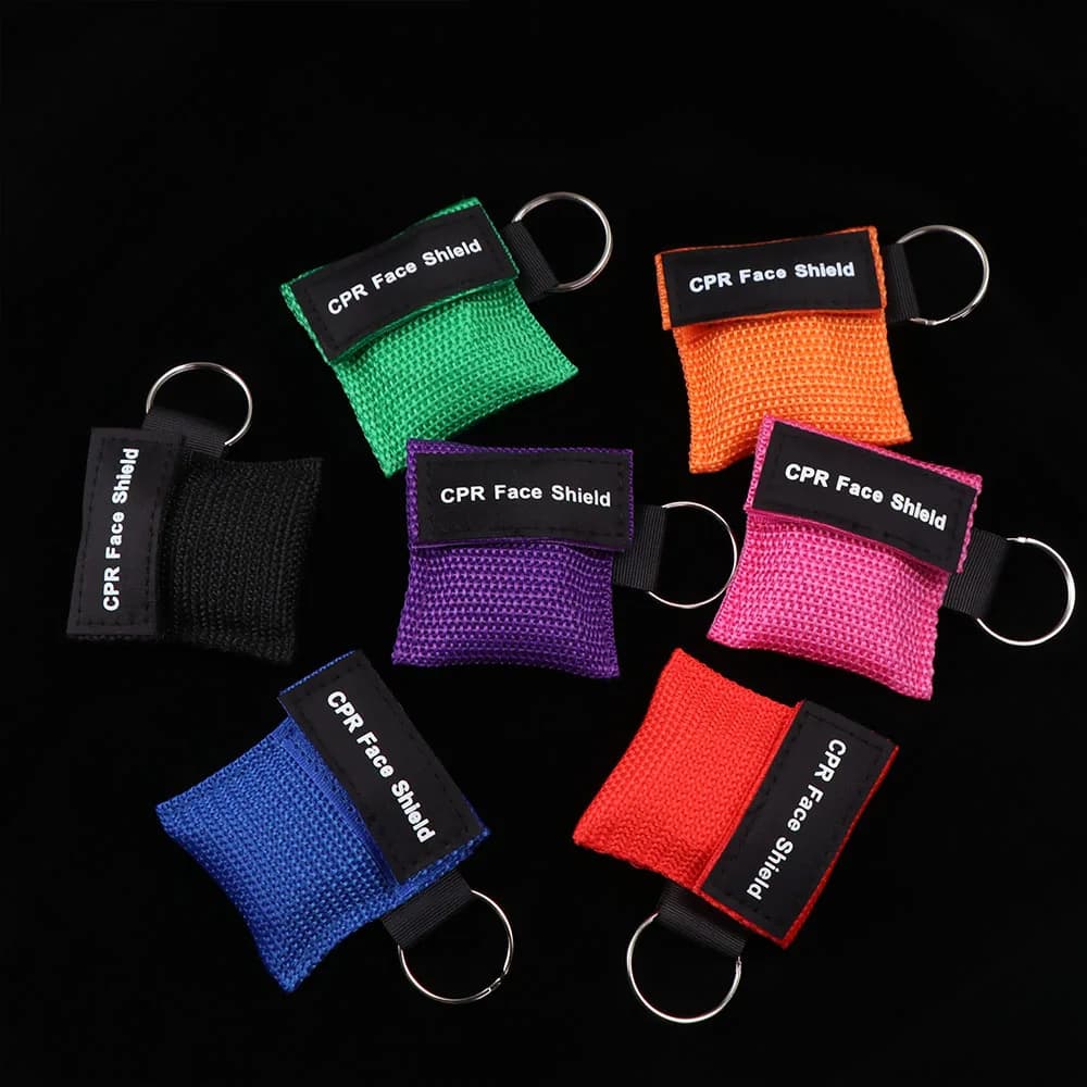 Disposable CPR Mask Mouth Breath Professional Emergency Face Shield Nylon Bag Keychain Ring Resuscitator Mask Outdoor Rescue