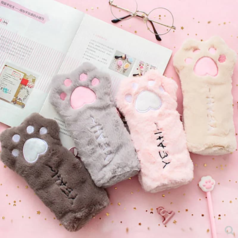 Kawaii simpatico cartone animato zampa di gatto penna astuccio forniture per ufficio scolastico cancelleria custodia per trucco custodia per cosmetici