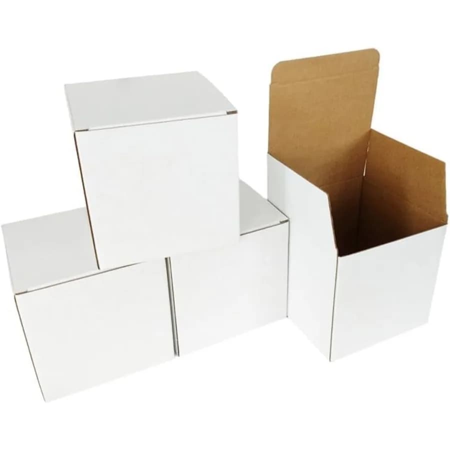 White Small Shipping Storage Boxes, 4 Inch Cube Takeaway Gift Packing Box, Kraft Corrugated Cardboard Mailing Boxes for Small B