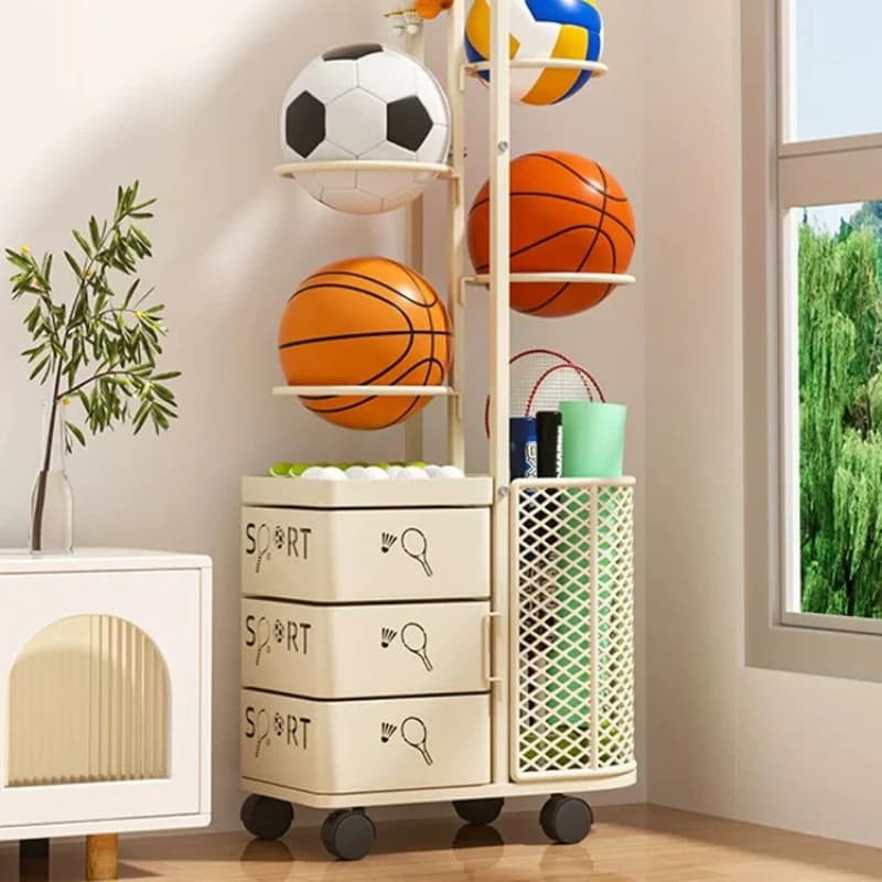 Basketball rack, football rack, multipurpose storage rack for sports equipment, yoga mat holder.