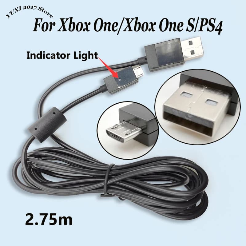 1/2PCS Black Micro USB Charger Cable 1.8m/2.75m with Ferrite Core For Charging PS4 Xbox One & Xbox One S Controllers