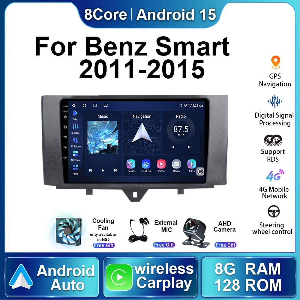 9 '' Autoradio For Mercedes Benz Smart Fortwo 2011 - 2015 Android15 Auto Video Reader BT Stereo Carplay GPS Navigation