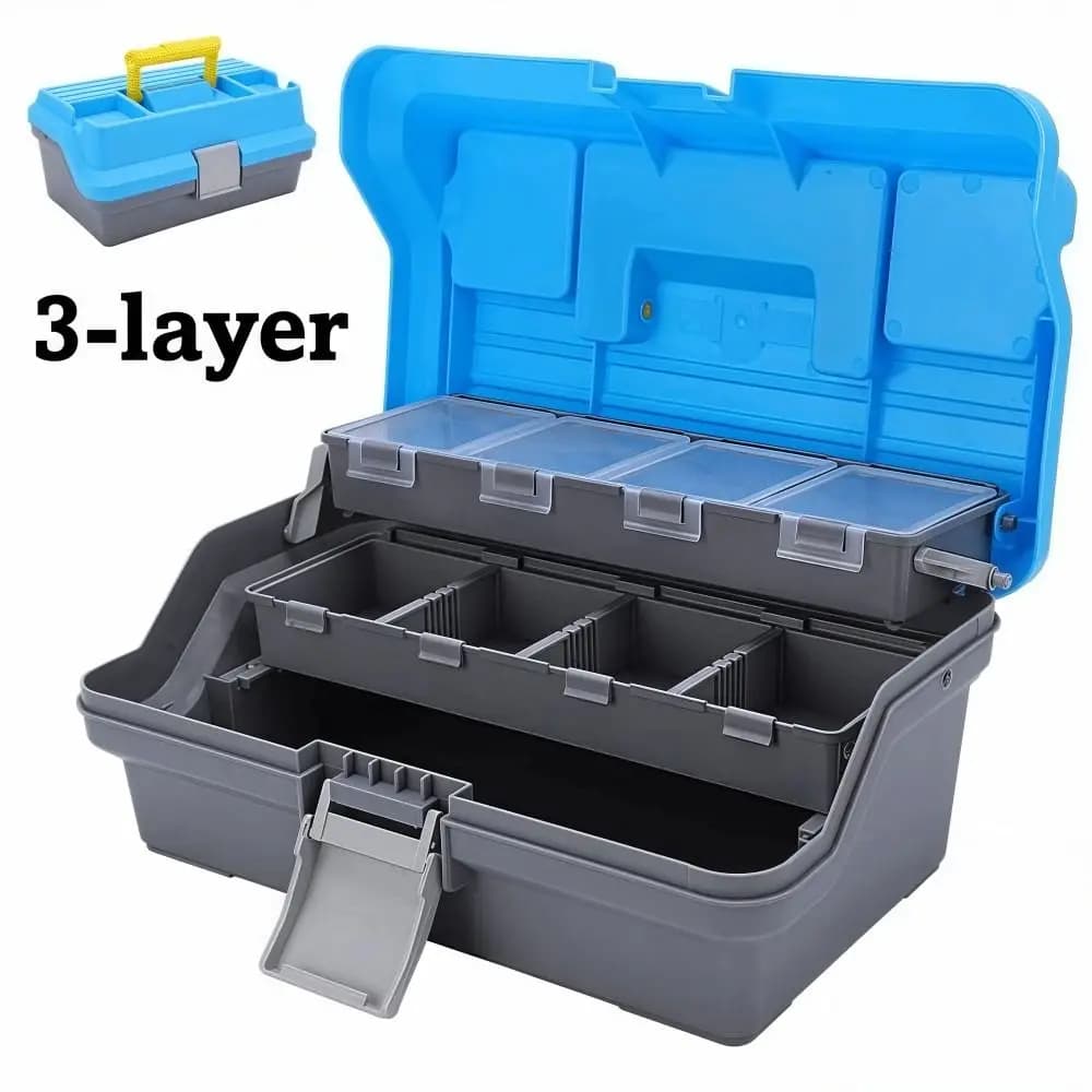 3 Layers Fishing Tackle Box Portable Multi-purpose Fishing Accessories Box with Handle Folding Hardware Storage Box