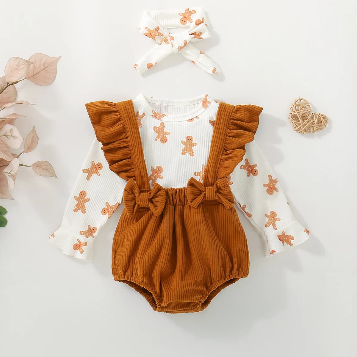 Pagliaccetto e marsupio per bambini in pan di zenzero neutro, manica lunga, stagione primaverile autunnale, abbigliamento infantile, completo in due pezzi