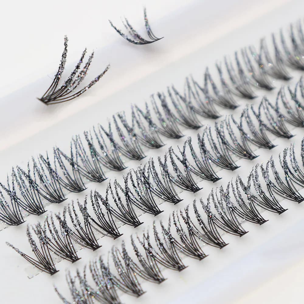 Estensione ciglia Glitter argento moda ciglia finte colorate lucide Volume russo Premade Fan forniture per il trucco delle ciglia individuali