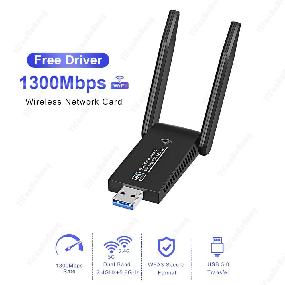 Scheda di rete wireless compatibile WiFi Bluetooth Adattatore USB 3.0 da 1300 M AC1300 con antenna per mini dongle per PC portatile
