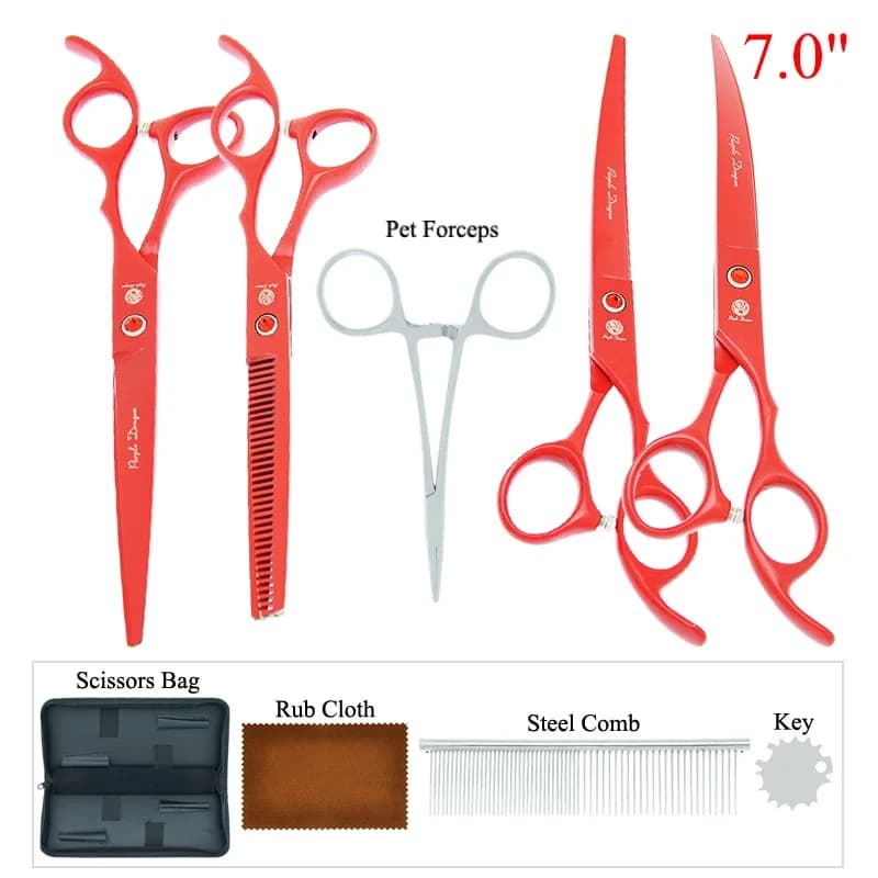Kit di forbici curve per animali domestici drago viola da 7 pollici per toelettatura di cani Taglio professionale dei peli di animali Cesoie per sfoltire Pettine in acciaio B0029B