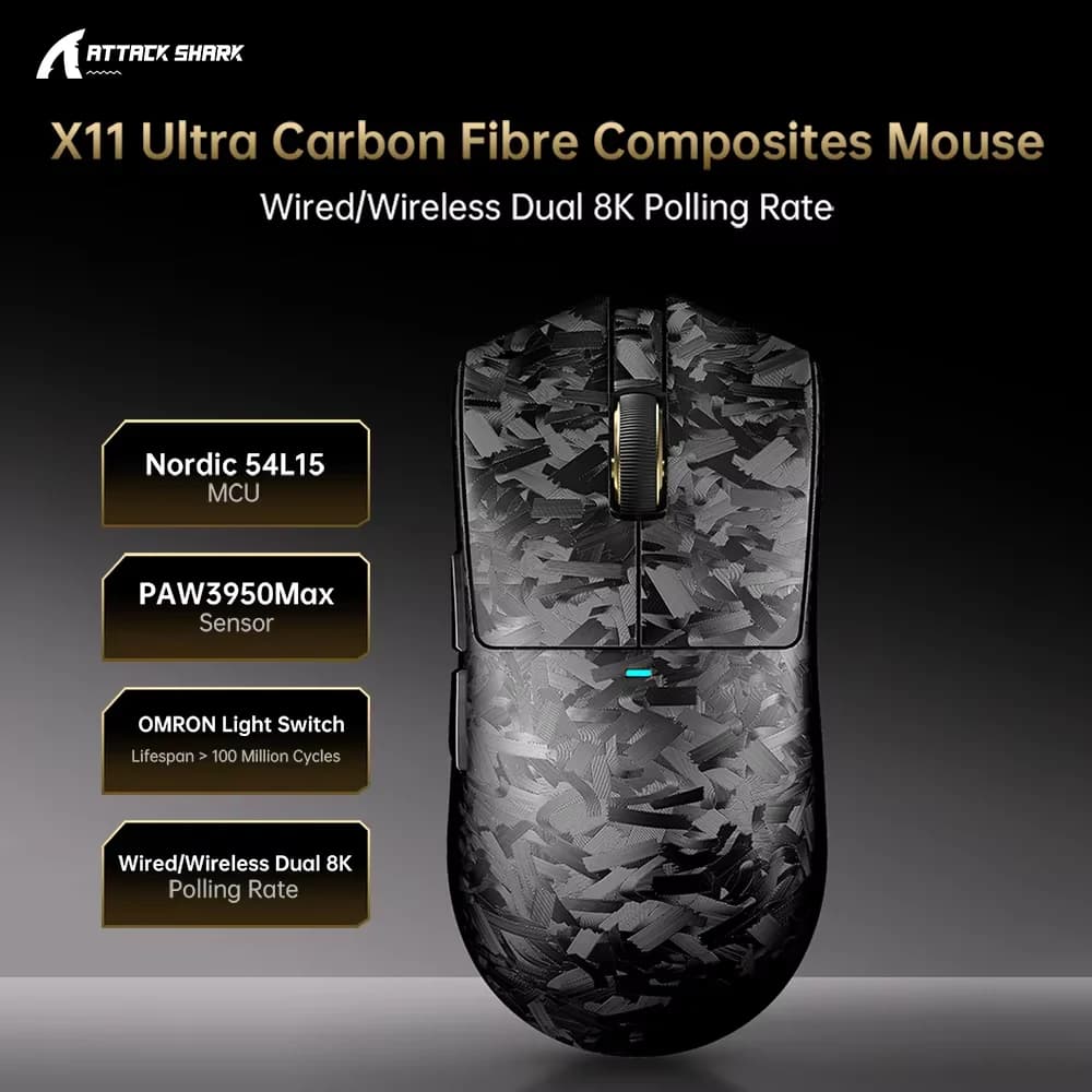 X11 ATTACK SHARK X11 ULTRA Gaming Mouse 2.4G Wireless Bluetooth USB Tri-Mode Lightweight Rechargeable Pro Esports Mice