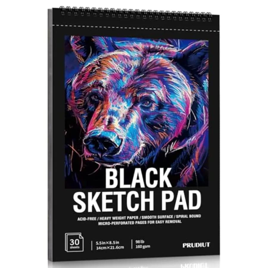30 Sheets Black Paper Sketchbook, 98lb/60gsm Heavyweight Black Sketch Pad, Acid-Free Drawg Paper, Spiral Bound Sketch Book for,