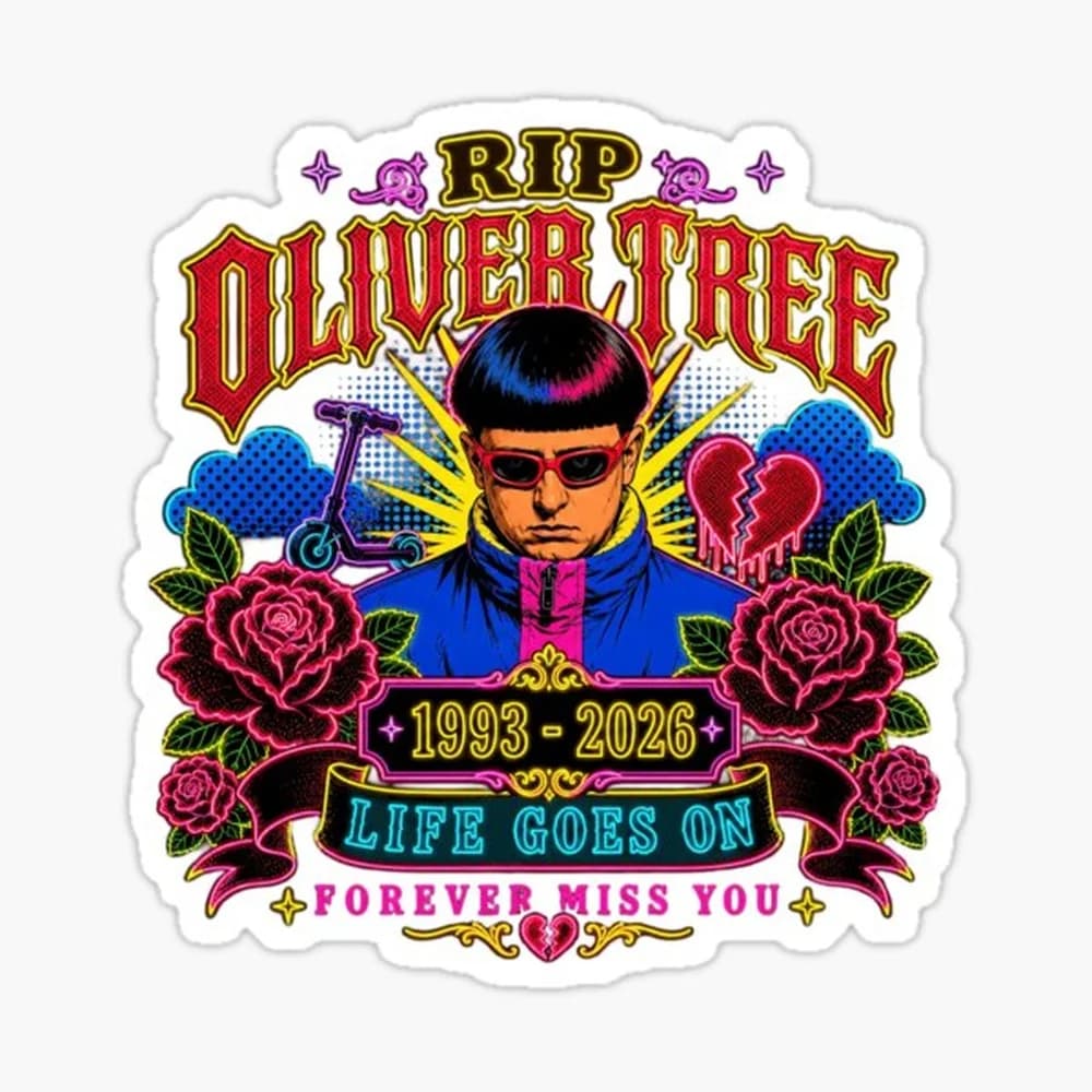 In loving memory OT, Oliver-Tree Rest In Peace 1993 to 2026 Memorial Sticker for Laptop Decor Bedroom Car Cute Cartoon Art Fashi