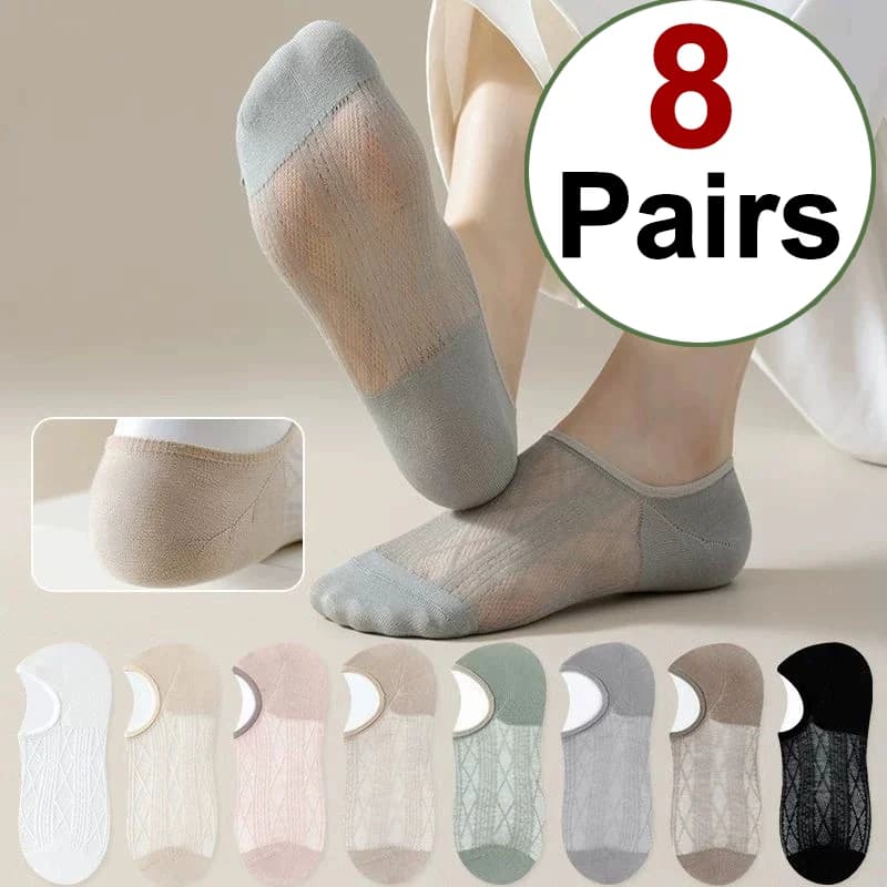 8 paia di calzini alla caviglia in rete tinta unita sottile da donna, modello alla moda, calzini invisibili morbidi e confortevoli lavorati a maglia estivi