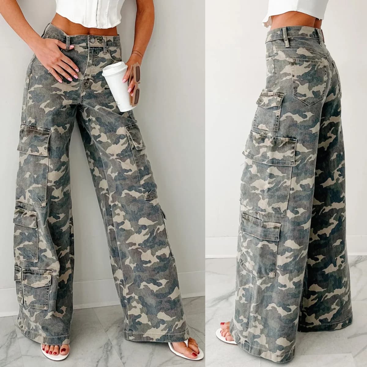 Fashionable Casual Camouflage Workwear Straight Leg Distressed Denim Jeans for Women Autumn 2025 Cotton No Brand European Style