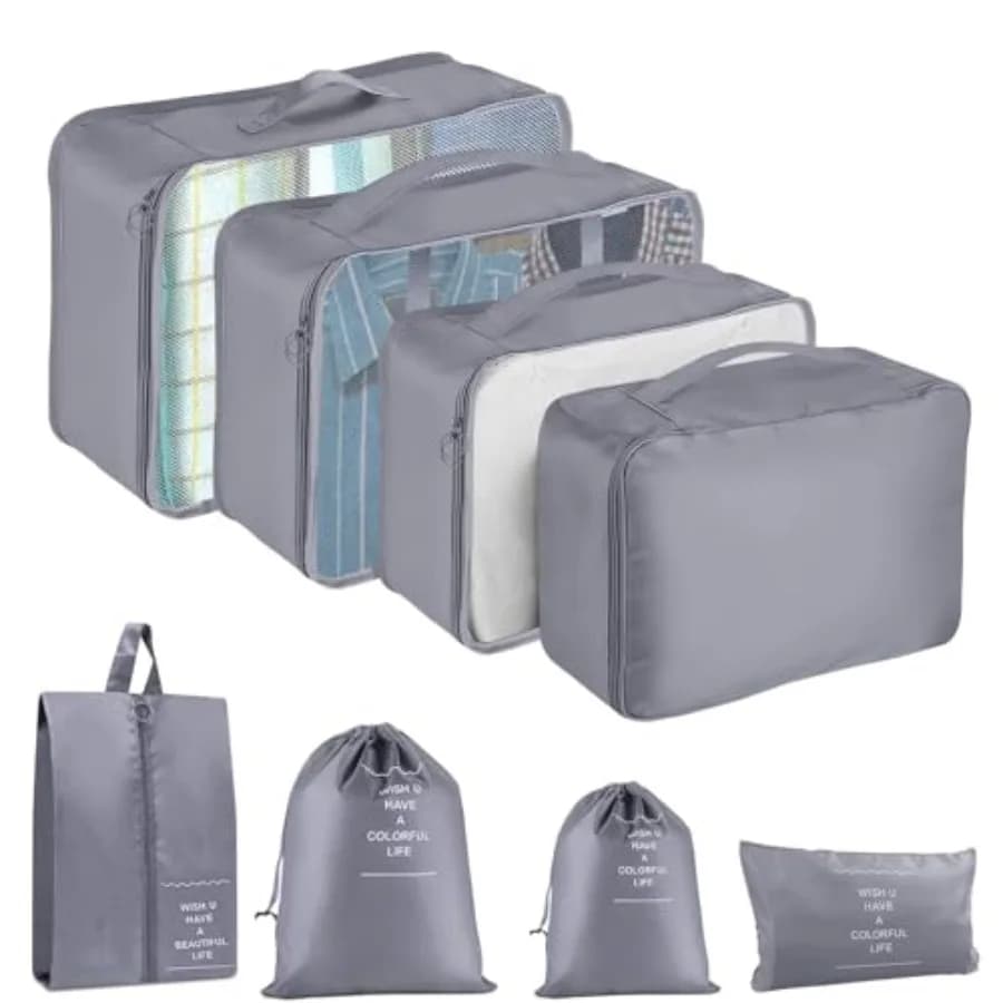 Cubi Organizzatori da Viaggio - Set da 8 Borse Organizer per Valigie, Cubi Traspiranti in Rete per Famiglie, Resistenti e Durevoli