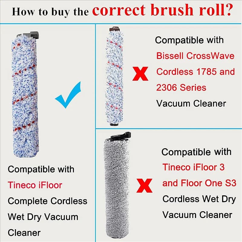 B01C- Spare brush for wireless vacuum cleaner Wet Dry Tineco Ifloor, 4 roller brush pack + 4 prefilter foam
