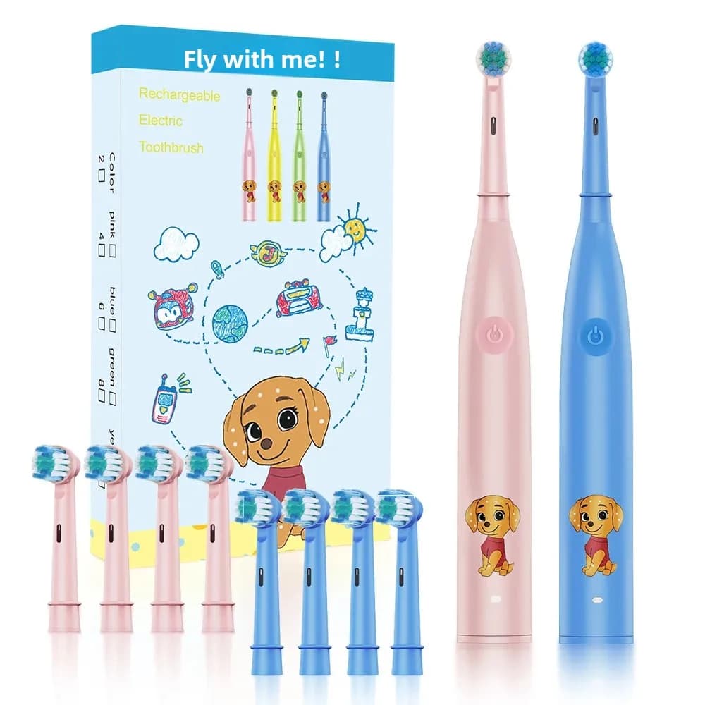 Children's rotating electric toothbrush, children's electric toothbrush with 4 spare heads, IPX7 waterproof electric toothbrush, for oral hygiene