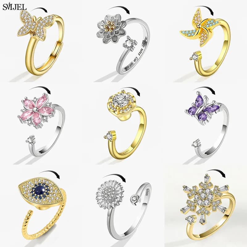 Anelli Fidget Spinner alla moda con farfalla viola in cristallo alla moda per ragazze, moda, occhi da demone, anello rotante, gioielli per fidanzata