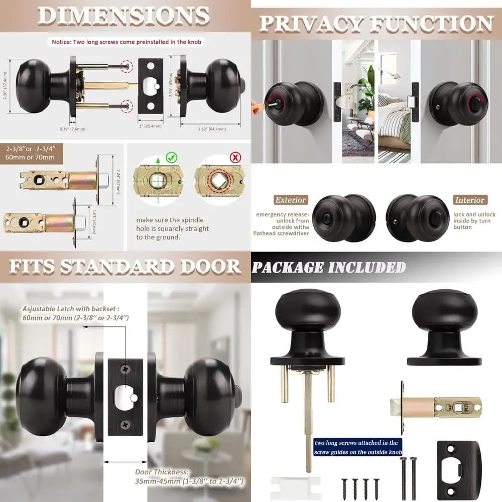 Set di 6 Maniglie e Serrature per Porte Interne del Bagno in Bronzo Oliato