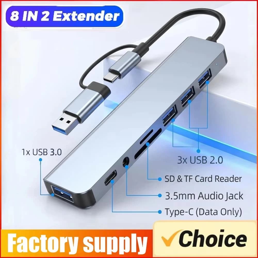 8 Port USB Hub High-Speed HUB USB 3.0 Data Splitter for Macbook Laptop PC Travel Office Use USB Hub Docking Station HUB Type C