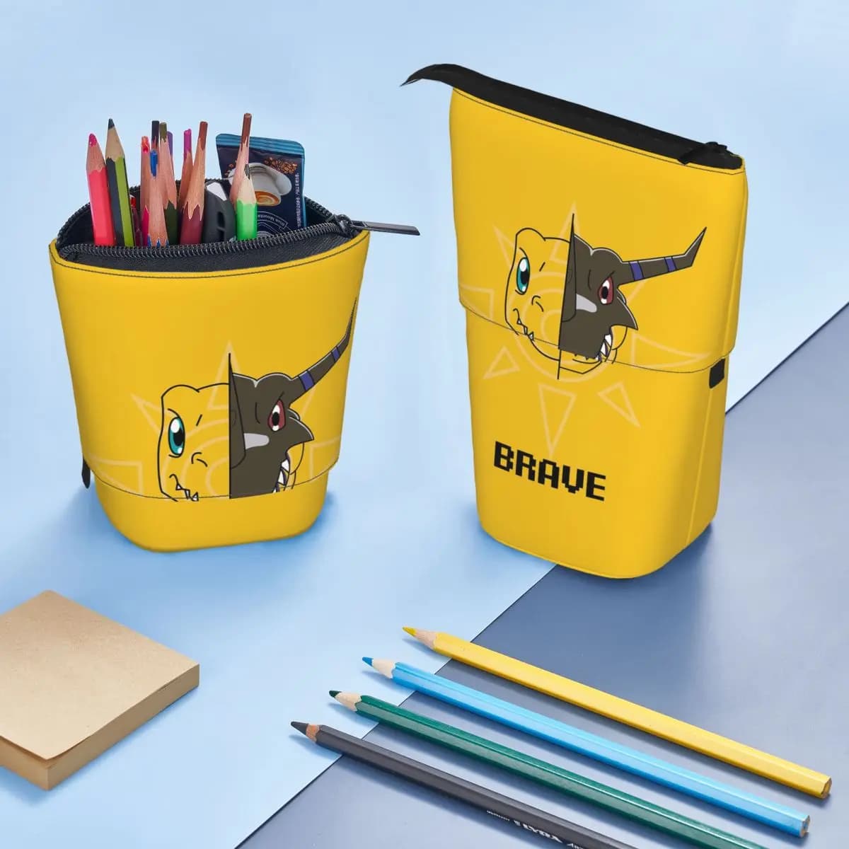 Astuccio Reversibile Digimon Brave per Ragazzi e Ragazze, Portapenne, Borsa per Cancelleria, Regalo