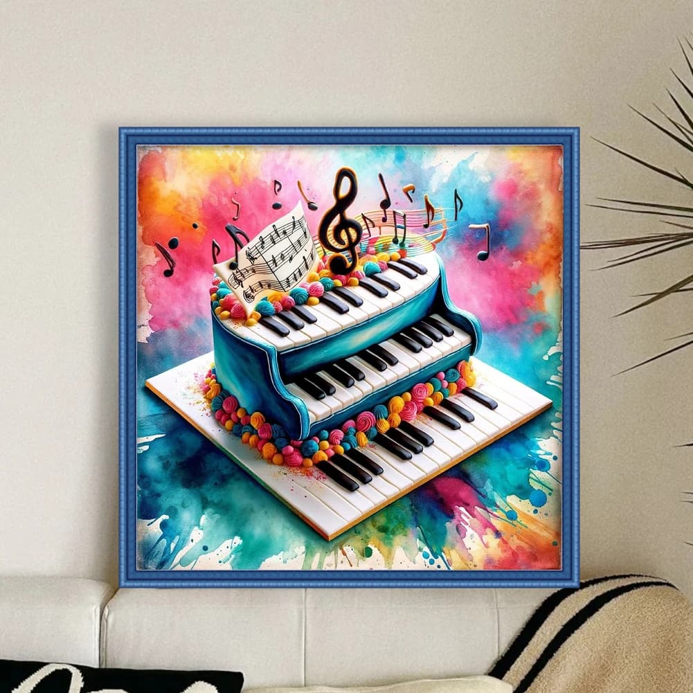 Kit Punto Croce Stampato a Tema Pianoforte 45x45cm Fai da Te 11CT, Arte del Filo, Lavoro a Mano, Decorazione Casa (C)
