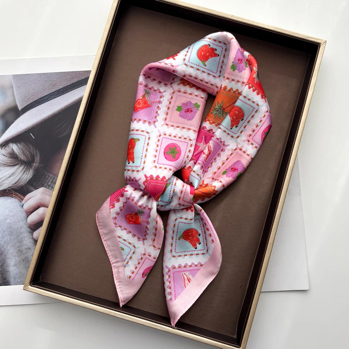 2026 Women's Square Scarf Silk Imitation Design Print Neck Handkerchief Bandana Foulard Lady Scarves Wrap Head Hair Band Ties