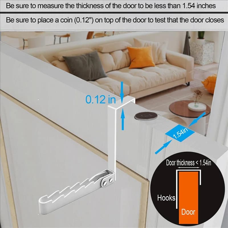 ABGE- Pack of 4 hooks above the door, sturdy folding rod over the door for clothes, coats and towels, white
