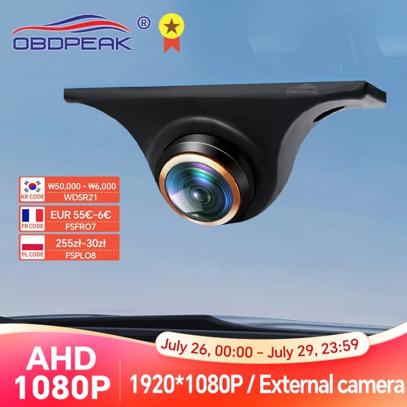 Front Side Reverse Camera AHD 1080P Night Vision 170 ° Car Reverse Camera with Golden Fisheye lens for OBDPEAK dashboard camera