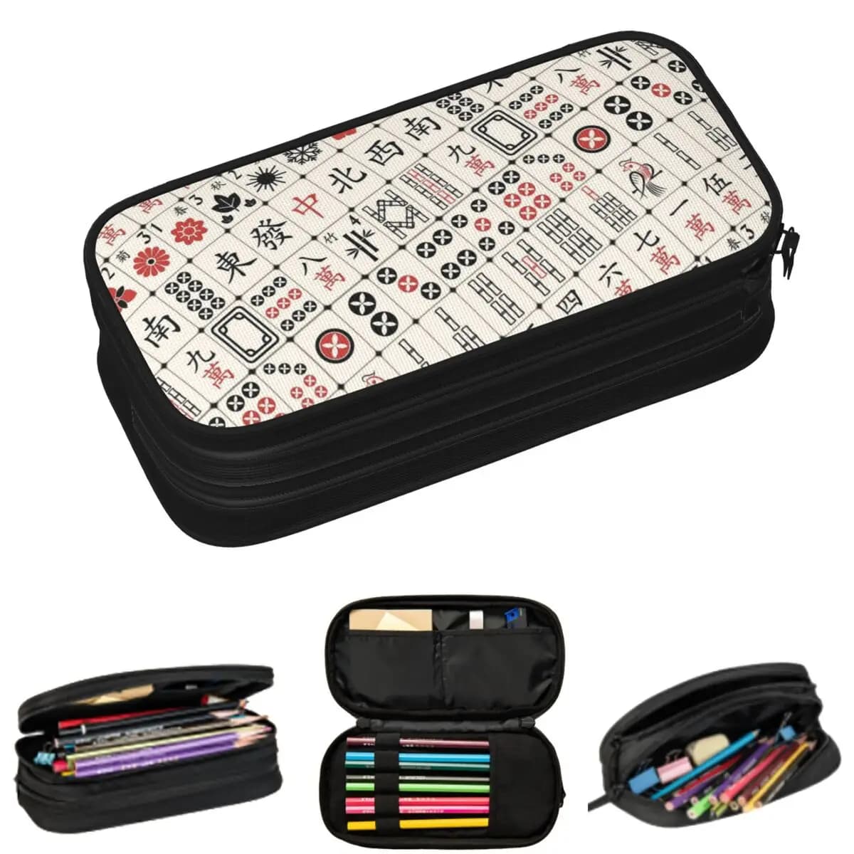 Astucci per matite con motivo Mahjong per studenti, regali, portapenne, borsa per matite, astuccio grande con ampio spazio di archiviazione