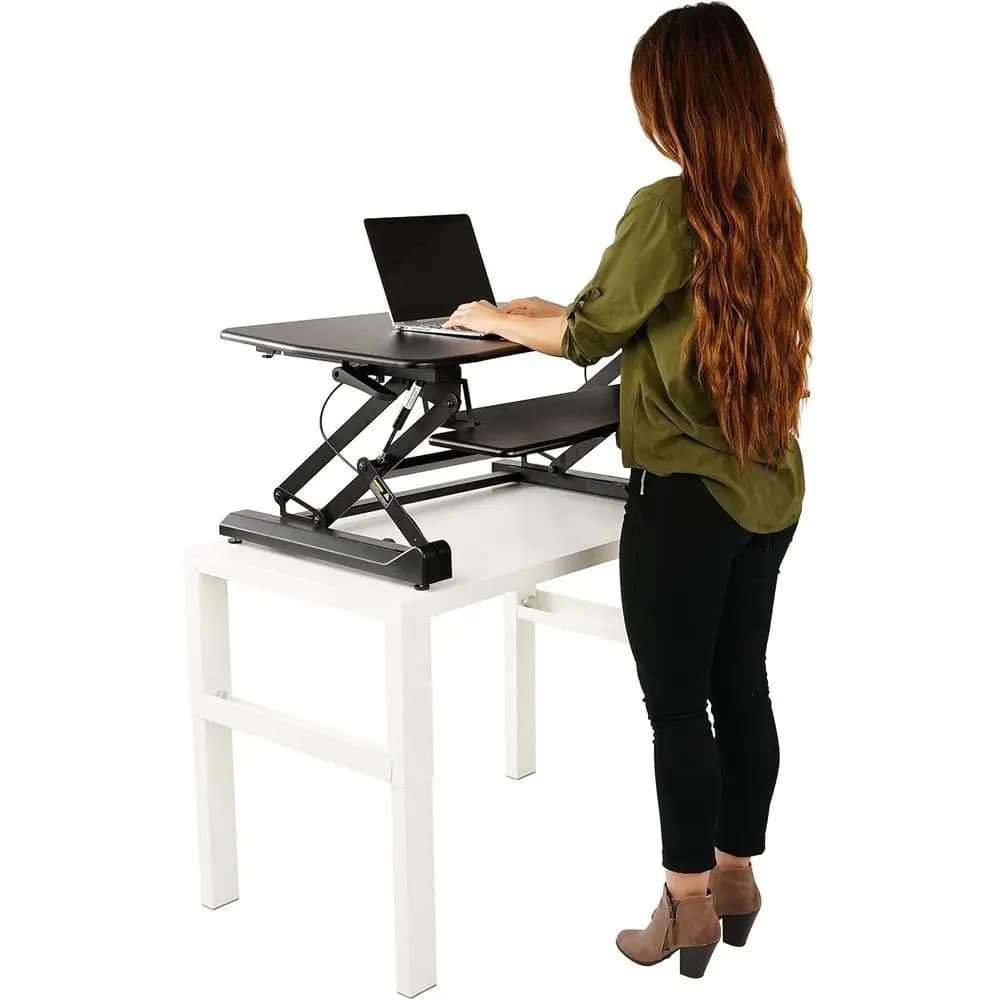 Supporto per Scrivania Regolabile in Altezza 35 cm con Doppio Monitor, Postazione per Laptop e Ufficio Domestico, Molla Pneumatica - Nero