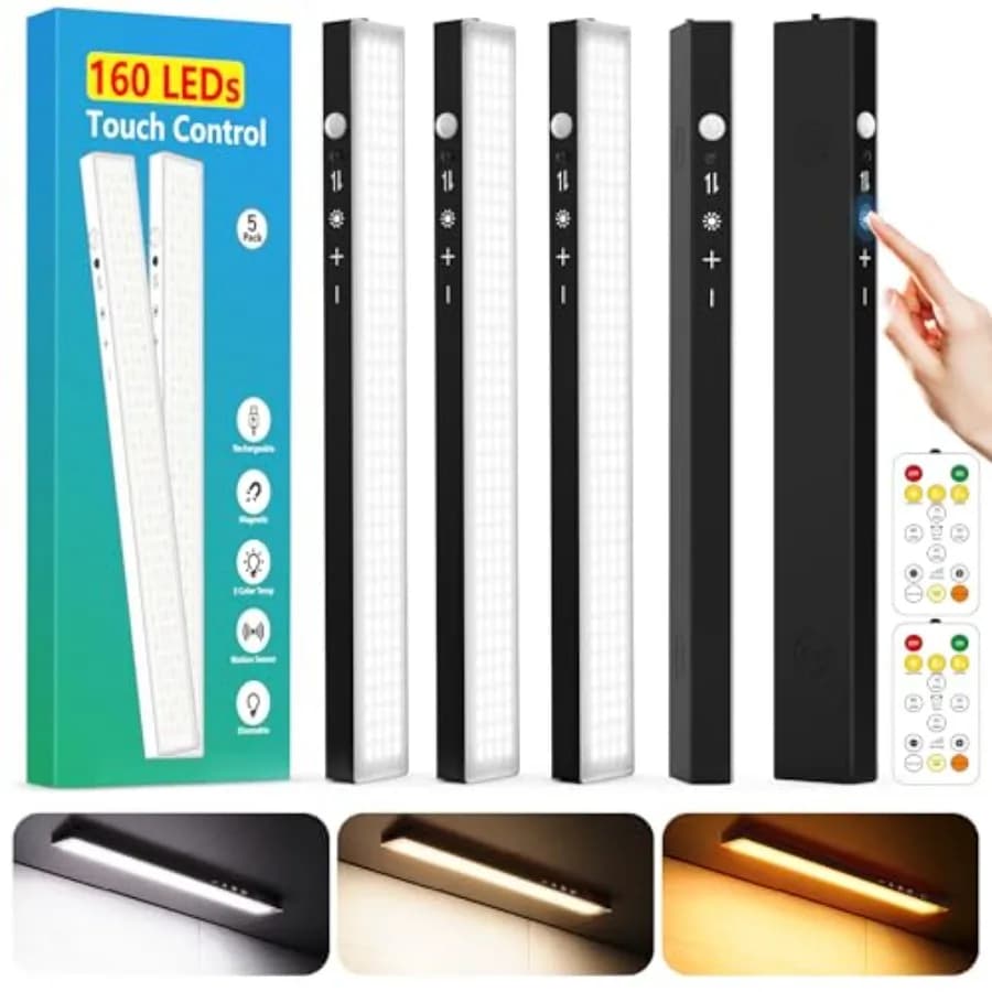 Illuminazione Sottopensile Touch Control da 12 Pollici, 160 LED Super Luminosi, 4000mAh Lunga Durata, Ricaricabile Magnetica con Sensore di Movimento