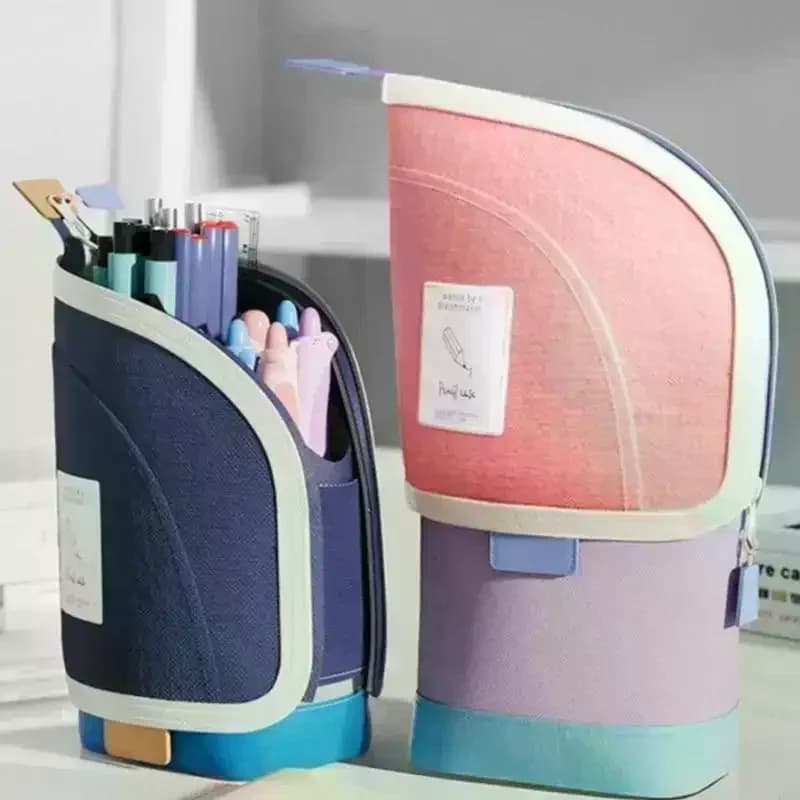 Astuccio Portapenne Verticale 2-in-1 Portatile per Studenti, Porta Penne Retrattile da Scrivania