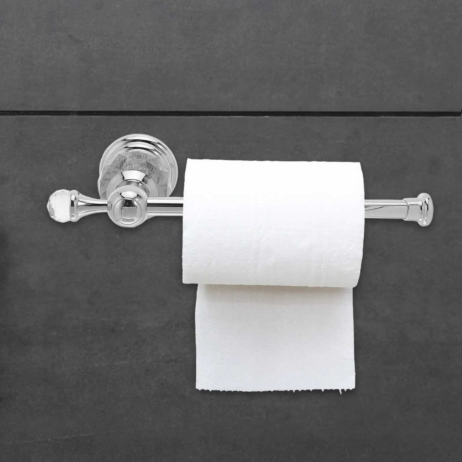 Portarotolo da parete in cristallo con finitura argento, moderno porta asciugamani da bagno con vano portaoggetti per asciugamani e rotoli, salvaspazio