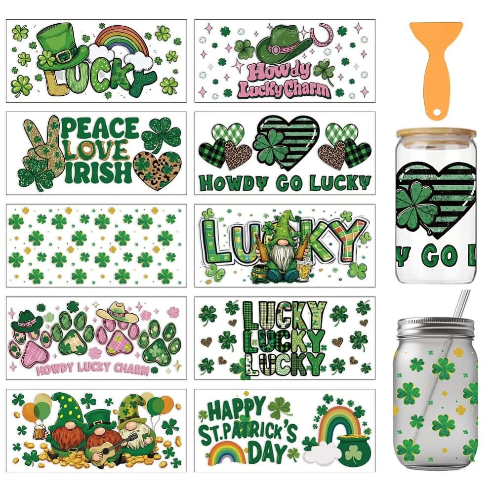 10 Pezzi 10 Stili Carta Termotrasferibile in PVC per Sublimazione UV Tazza Clover 240x110mm 1pz/stile